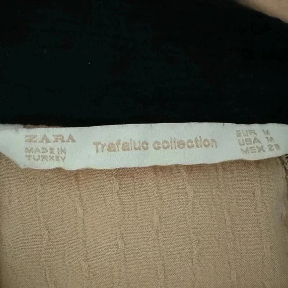 ZARA Pale Pink Peasant Blouse Black Collar Key Hole Detail Long Sleeve Medium - Picture 7 of 10